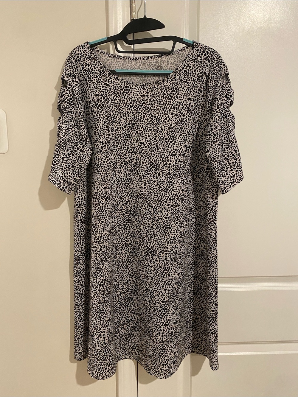 Ruby Rd. Black and White Animal Print Shift Dress with Shoulder Cutouts